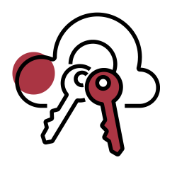 A red ball with a key next to it.