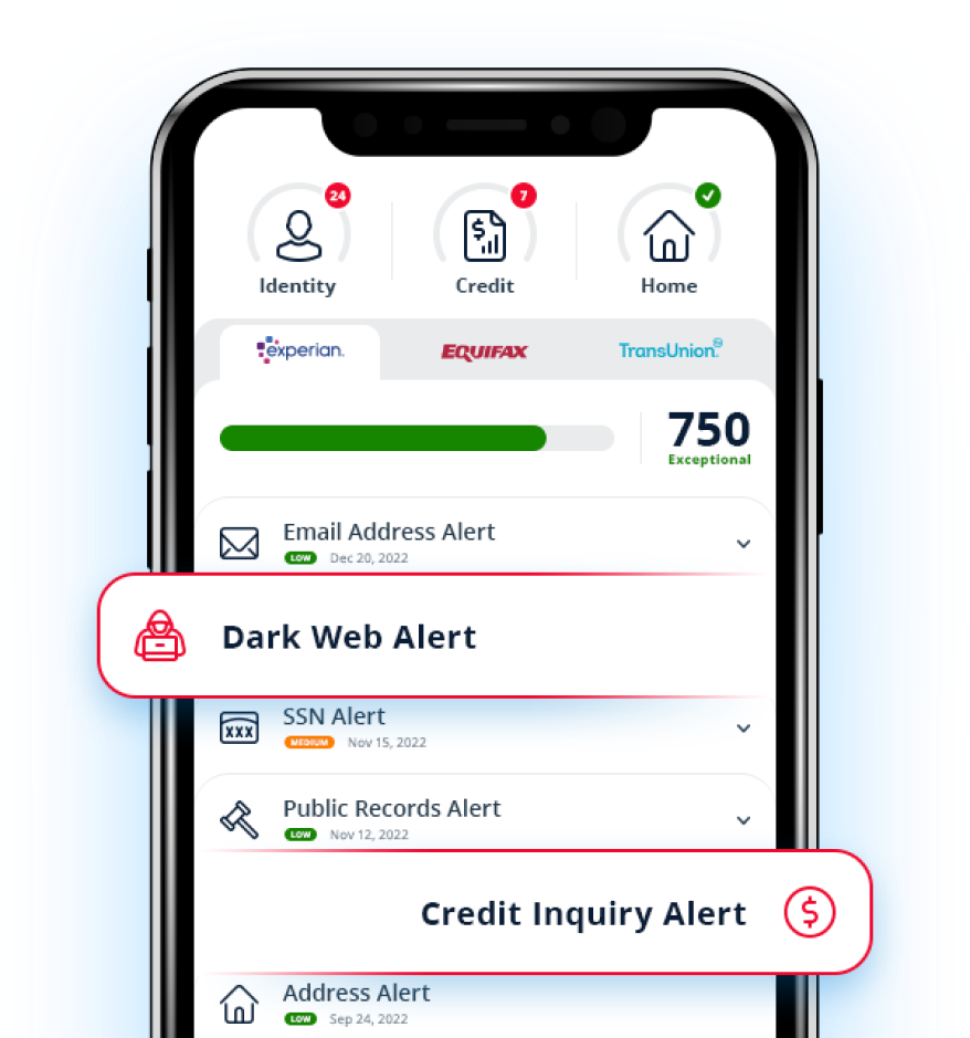 Dark web alert - credit inquiry alert screenshot.
