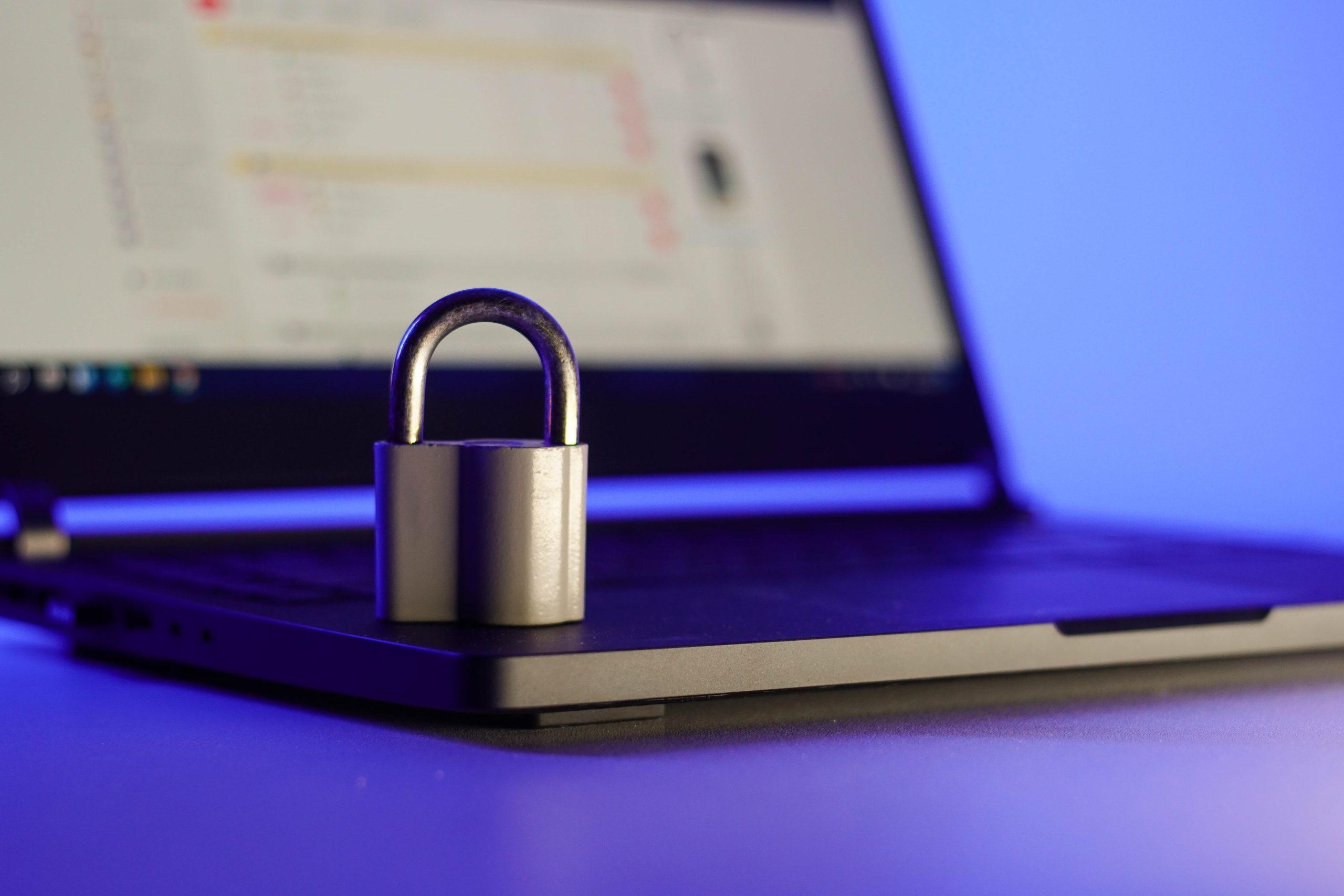 A padlock on a laptop screen.